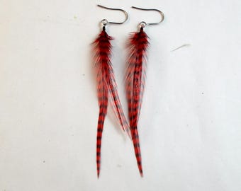 red tiger feather earrings