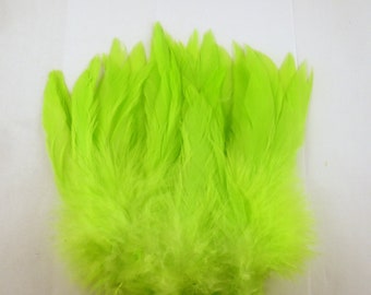 lime green  feathers Strung  Dyed 5 to 7 inches  Schlappen craft feathers real feathers