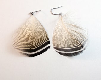 Natural wood duck feather earrings Real Feathers