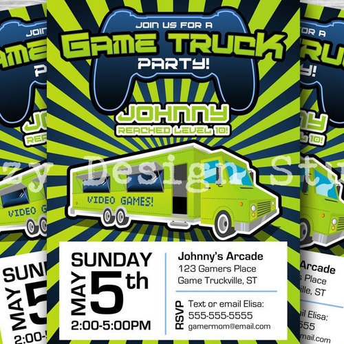 Video Game Truck Birthday Party Invitation Game Truck Party Etsy