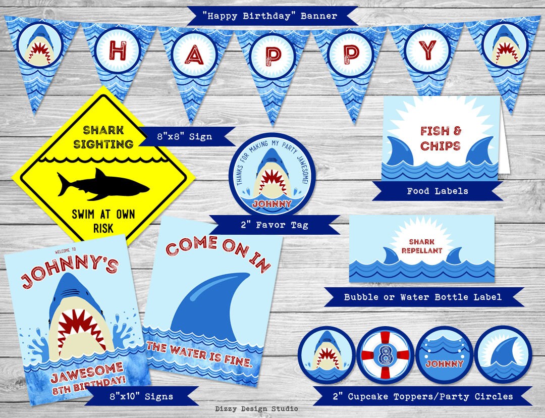 Shark Party Printables Pool Party Printables Shark | Etsy