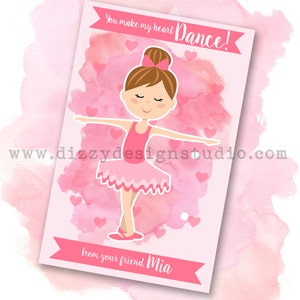 Ballerina Watercolor Valentine DIY Printable File image 1