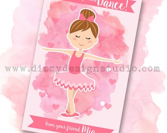 Ballerina Watercolor Valentine DIY Archivo imprimible