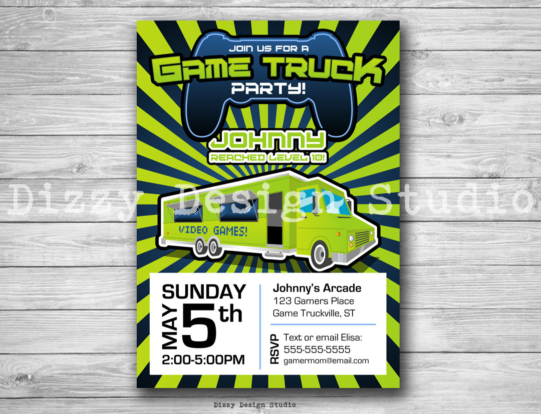 Video Game Truck Birthday Invitation PRINTABLE DIY Etsy