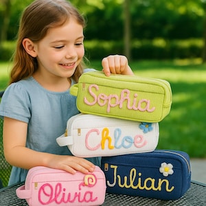 Personalisierte handgemachte Federmäppchen, benutzerdefinierte Name Federmäppchen für Kinder, Geschenk zum Schulanfang, Mädchen Bleistiftbeutel, Geburtstagsgeschenk für Mädchen