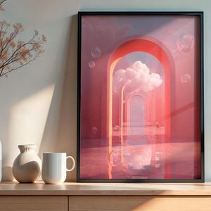 Surreal Abstract Wall Art Print for Bedroom, Dreamy Pink Cloud Canvas, Modern Eclectic Home Decor Artwork, Digital Download Poster