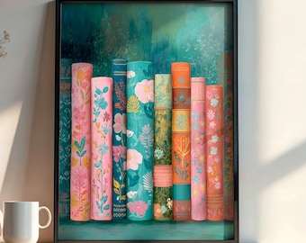 Floral Book Spine Art | Colorful Bookshelf Wall Art | Cottagecore Reading Decor | Botanical Book Lover Print | Library Aesthetic Download