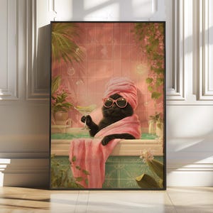Funny Black Cat Bathroom Wall Art, Humorous Cat Poster for Bathroom Decor, Cute Cat Prints for Restroom, Animal Lover Gift for Cat Owners