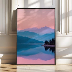 Minimalist Mountain Wall Art Print, Pastel Landscape Digital Poster, Calm Nature Artwork Download, Modern Printable Home Decor