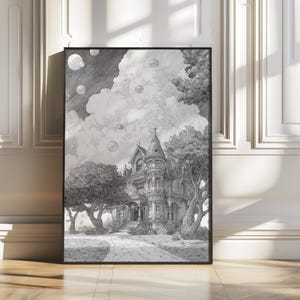 Vintage Paris Garden Sketch Print, French Architectural Wall Art, Minimalist Drawing, Neutral Home Decor, Vintage Style Poster
