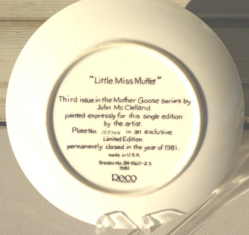Little Miss Muffet Reco Collector Plate 1981 Boy Girl Mother Goose