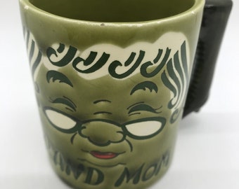 Vintage Grand Mom Green Coffee Tea Mug Made In Japan 3.5" Tall