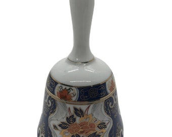 Imari Japan Fine Porcelain China Bell Blue White Orange Gold Gilding Marked Floral Flower