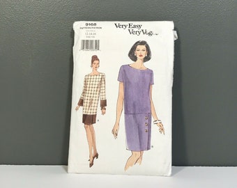 Uncut Vtg 1995 Vogue 9168 Pattern Misses Dress 12 14 16 Loose Fitting Above Knee