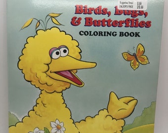 Vintage Sesame Street Coloring Book 1991 Big Bird Lauren Attinelo Illustrator Bert Ernie Elmo Color Pages Birds Bugs Butterflies Nature