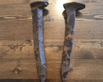 2 Vintage Railroad Spikes Antique Blacksmith Train Track Nails Art