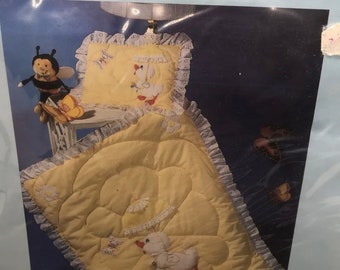 Tobin Stamped Quilt Pillow Quacking In The Rain Appliqué Eyelet Lace Thread