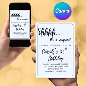 Surprise Birthday Party Invitation, All ages Surprise Party Invite, &quot;Shhhh... It&#39;s a Surprise&quot;, Editable and Printable Invitation