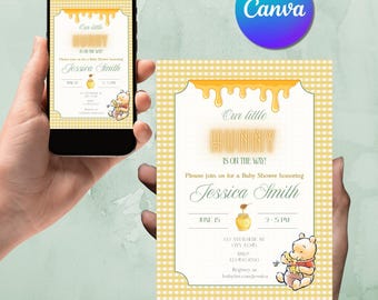Winnie the Pooh Baby Shower Invitation, "Our little Hunny is on the way"