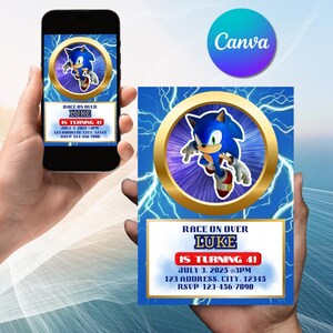 Sonic Birthday Invitation, Digital Download Canva Template