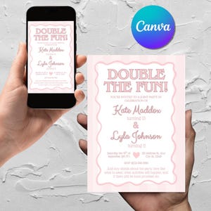 Joint Birthday Party Invitation, Double the Fun Invite, Joint Birthday Invitation, Digital Download