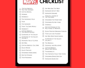 Checklist tijdlijn Marvel-film, afdrukbaar via MCU (digitale pdf-download)