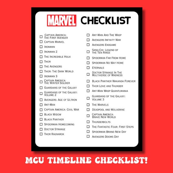 Marvel Movie Timeline Checklist, MCU Printable (digital PDF
