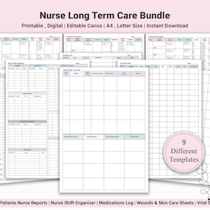 LTC Nurse Report Sheet Bundle | Long Term Care Shift Organizer for 8,10,15,20 Patients | Editable Planner PDF + Canva | Meds, Vitals,Notes|