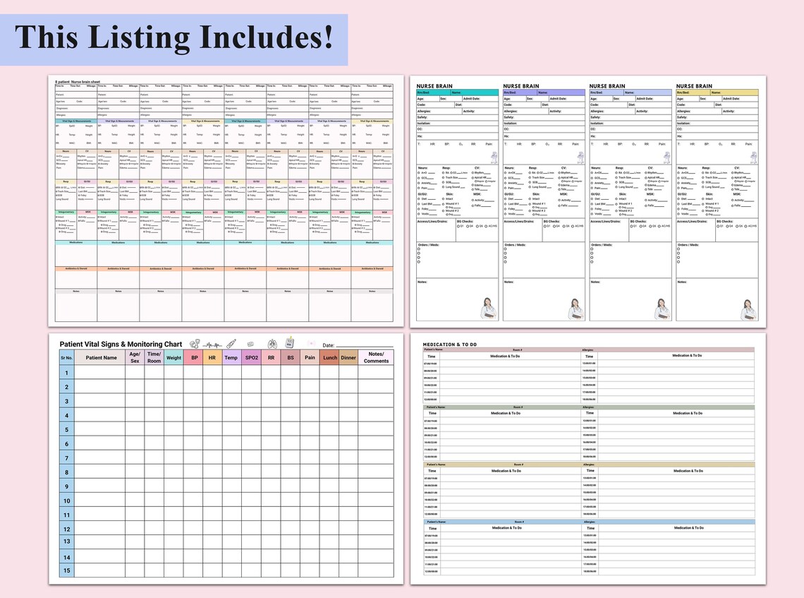 Hospice Nurse Report Sheet: 8,4 Patient,vital Sign Editable Template ...