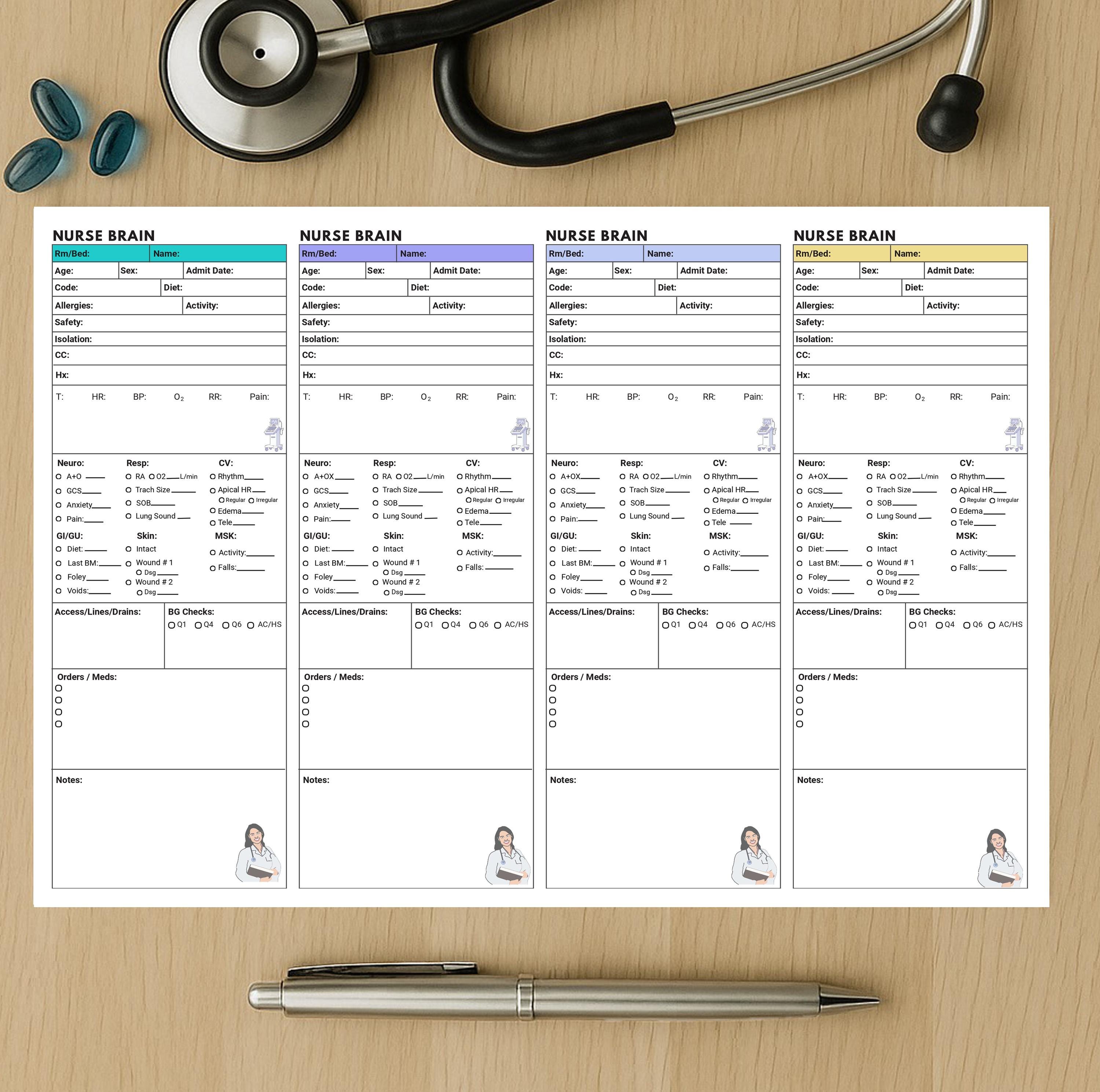 Hospice Nurse Report Sheet: 8,4 Patient,vital Sign Editable Template ...
