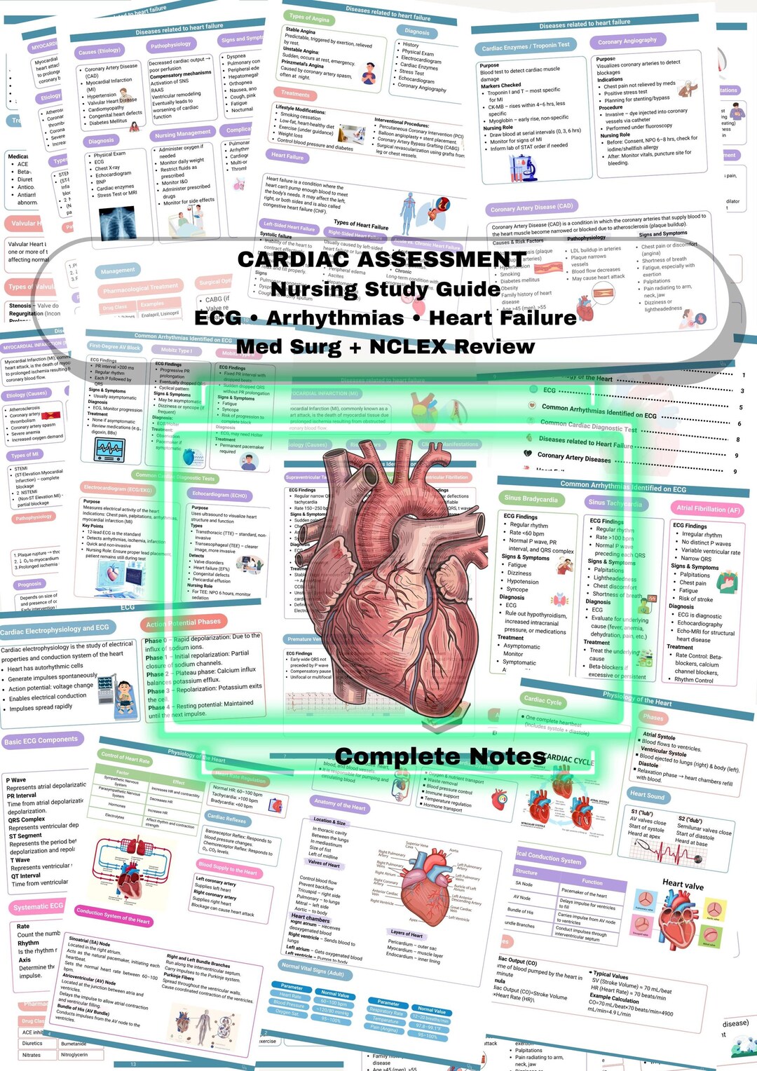Cardiac Assessment Cheat Sheet | ECG Interpretation Guide | Med Surg Study Notes |nursing ...