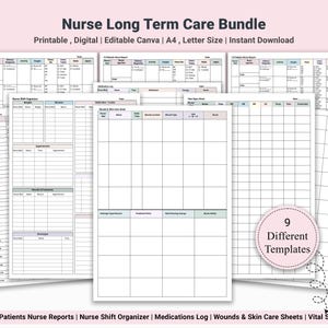 LTC Nurse Report Sheet Bundle | Long Term Care Shift Organizer for 8,10,15,20 Patients | Editable Planner PDF + Canva | Meds, Vitals,Notes|