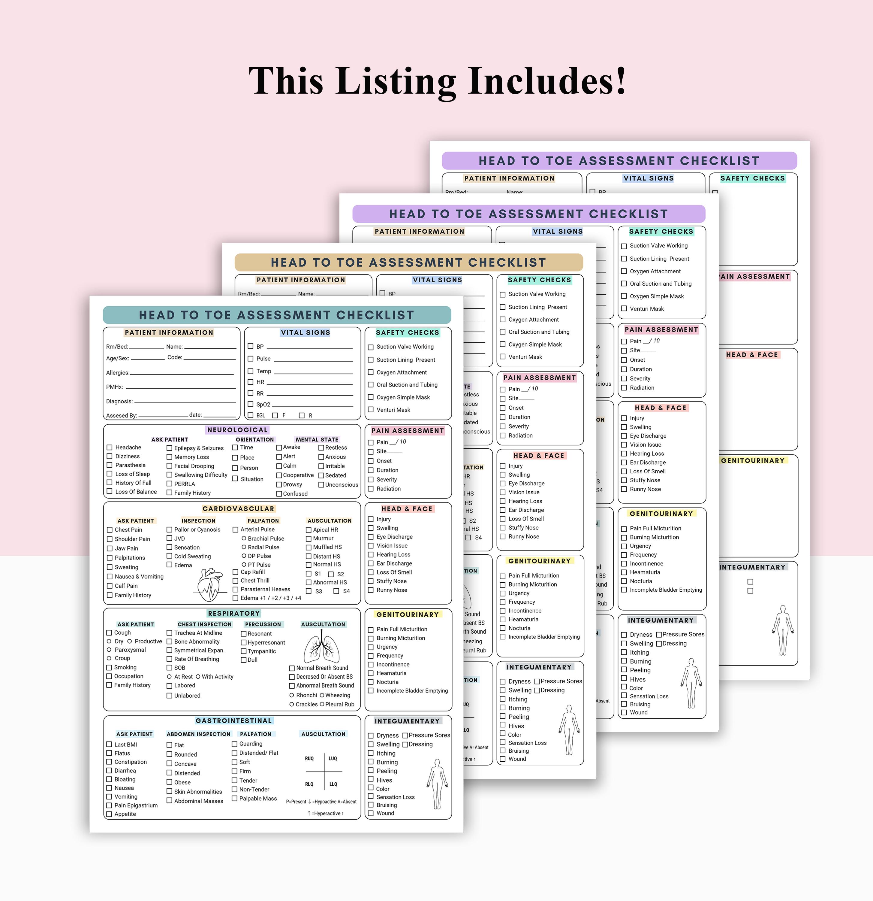 Editable Head-to-toe Nursing Assessment Template: Clinical Study Sheet ...