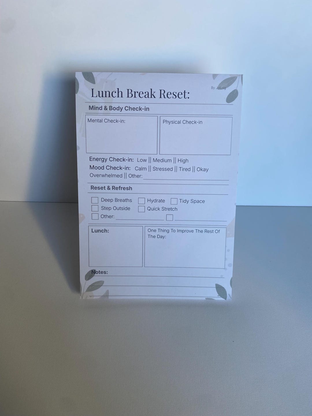 A5 Lunch Break Reset Notepad | Mind & Body Check-in Worksheet for ...