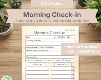 Morning Check-in Printable | Daily Wellness | Journal Page | Aesthetic Morning Routine Planner | Self-care Worksheet | Mindset Tracker PDF