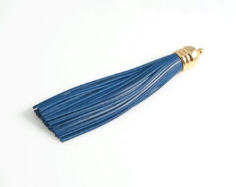 Navy Leather Tassel with Gold Bell Cap: Cowhide Charm
