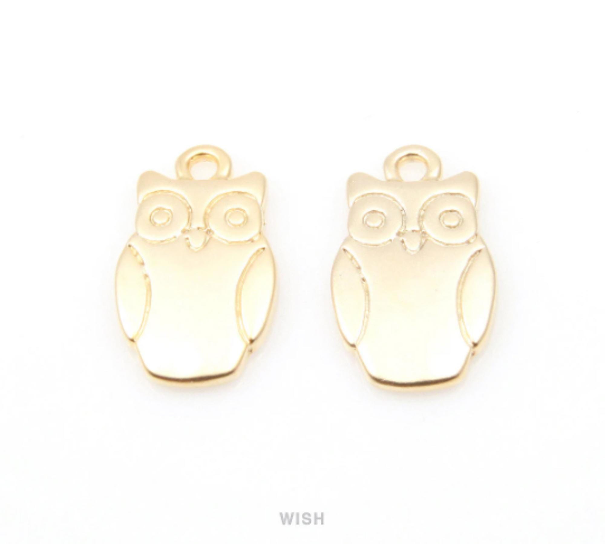 Owl Pendants in Matte Gold, Bird Charms / MMG-020-P