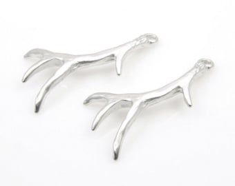 Deer Antler Pendant in Matte Rhodium, Antler Charm / MMRH-328-P