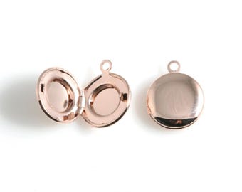 Elegant Round Rose Gold Locket, Round Locket Charm / MRG-474-P
