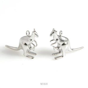 Känguru Anhänger in Matte Rhodium, Solid Kangaroo Charm / MMRH-531-P