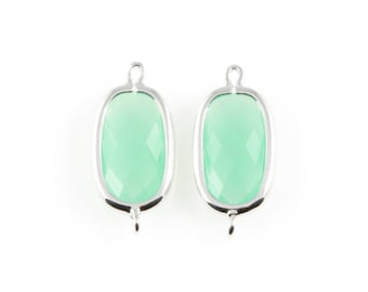 Mint Oval Glass Connector in Rhodium, Framed Oval Connector / GMTRH-035-C