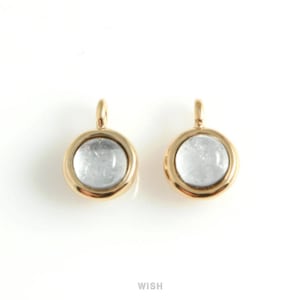 Rock Crystal Round Gemstone Charm in Gold, Clear Dainty Round Gemstone Pendant / SCLG-109-P