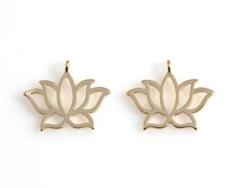 Lotus Flower Pendants in Matte Gold, Lotus Flower Outline Charm / MMG-502-P