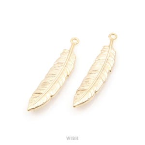 Feather Pendant in Matte Gold, Textured Feather Charm / MMG-232-P