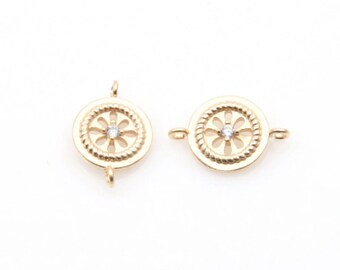 Knopf mit Cubic Zirkonia Anhänger in Mattgold, Button Charm / MMG-265-P