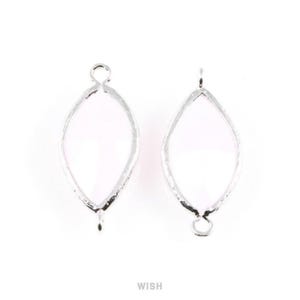 Rose Quartz Boat Glass Connector in Rhodium, Framed Boat Connector / GRQRH-030-C