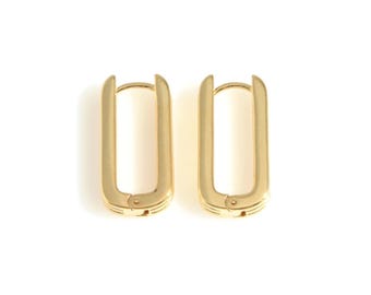 Rectangle Huggie Hoop Earrings in Gold, Rectangle Huggie Hoops / MG-736-E