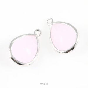 Rosenquarz Teardrop Glas Anhänger rhodiniert, Tropfen Glas Edelstein mit Rahmen / GRQRH-005-P
