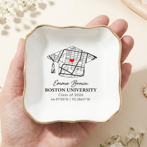 Portagioie personalizzato per la laurea, portagioie con mappa del campus per laureati, regalo personalizzato ricordo del college per lei