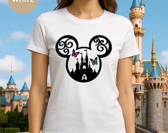Disney Schloss Micky T-Shirt - Schmetterlings-Grafik-T-Shirt